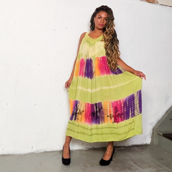 Vintage Green and Purple Maxi Dress, Free size - Picture 6 of 11